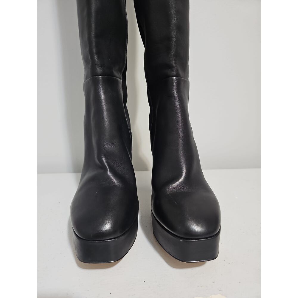 Stuart Weitzman Leather Knee High Boot Womens 9 Black Square Toe Party Platform - Picture 10 of 16